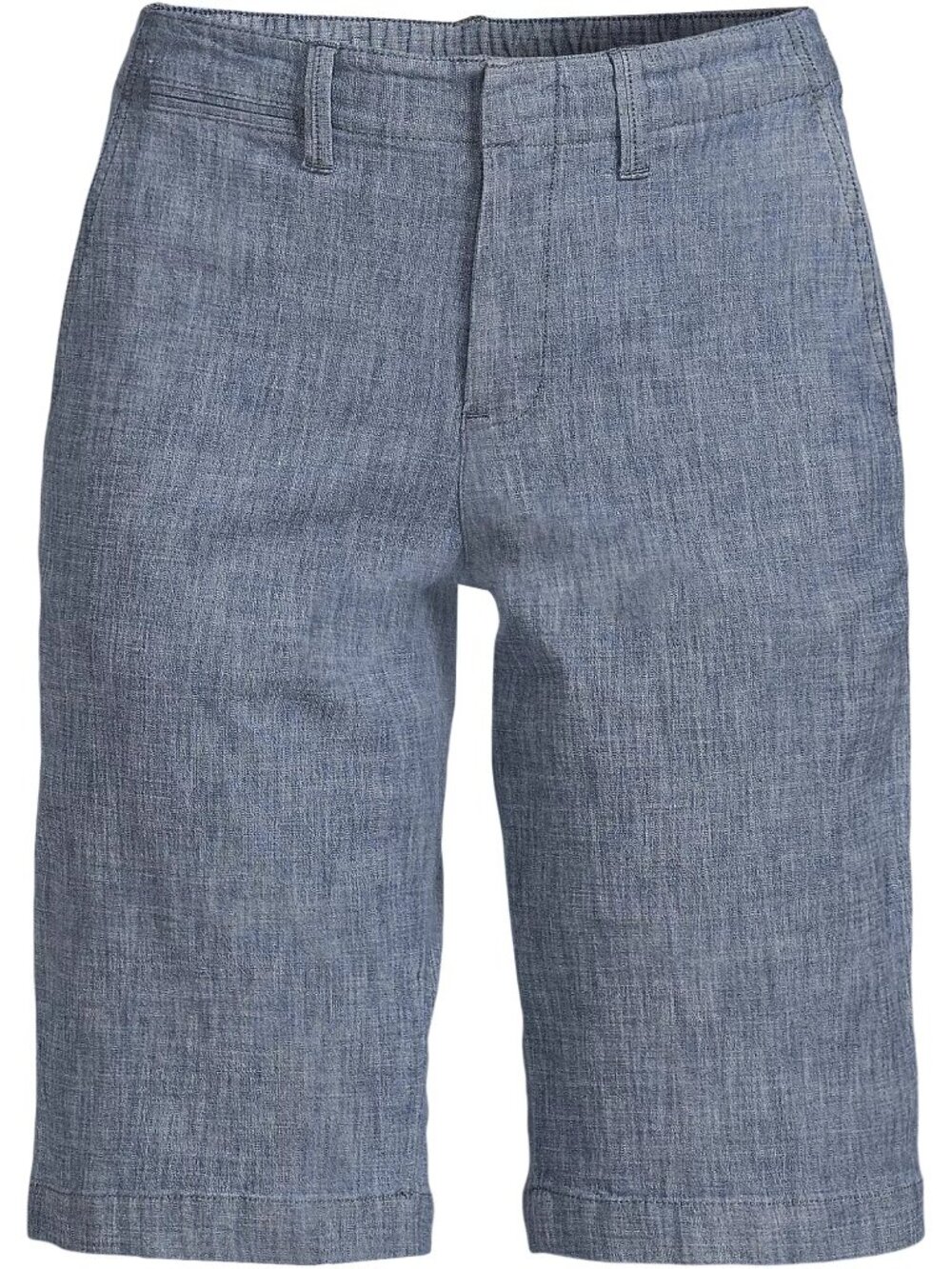 Lands End Womens Cotton Blue Chambray Shorts, Elastic Back, 12" Rise, Size 12